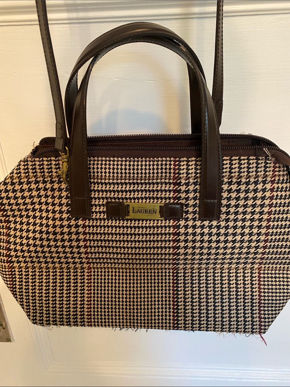 Houndstooth Tote Bag in Brown/Beige plaid